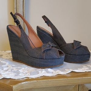 Alaia Denim Peep Toe Heels / sling back wedges